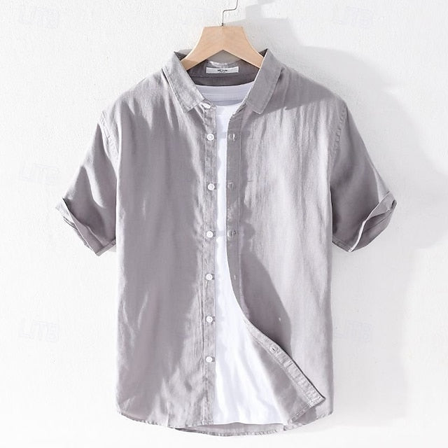 Cotton Linen Men's Casual Button Shirt Up