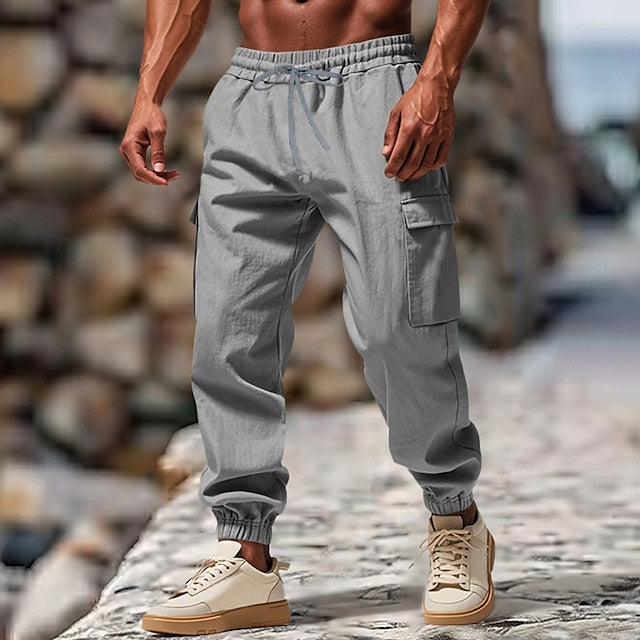 Pants Summer Casual Trousers Men's Cargo Linen