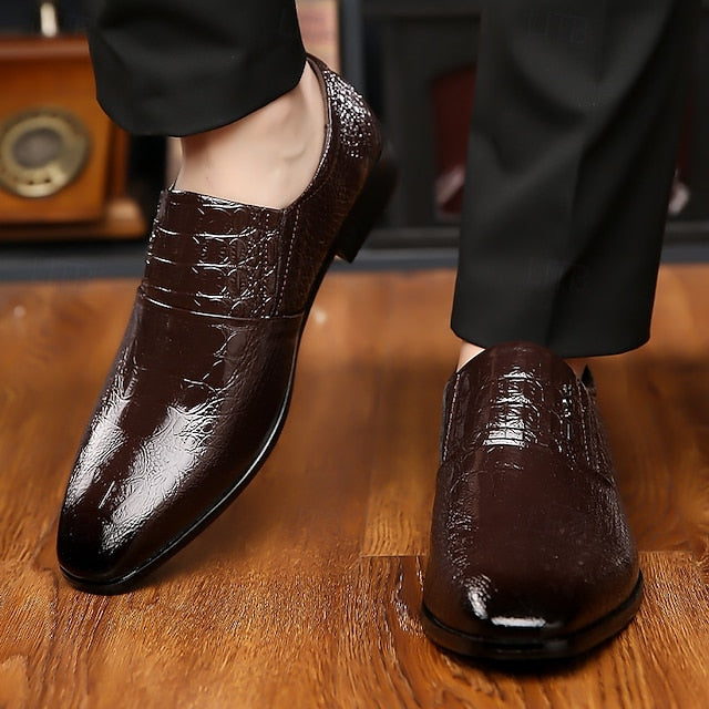 Shoes Pattern Men's Crocodile Patent Leather Dress Black