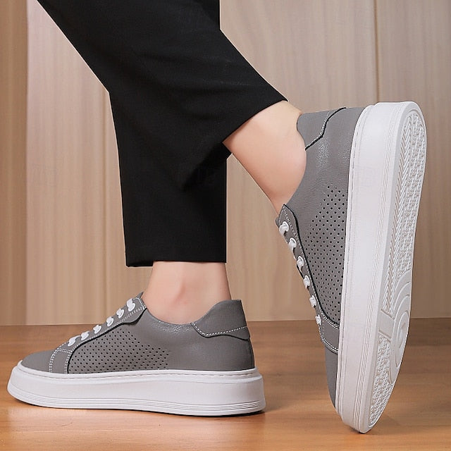 Low-Top Faux Green Leather Men's Sneakers