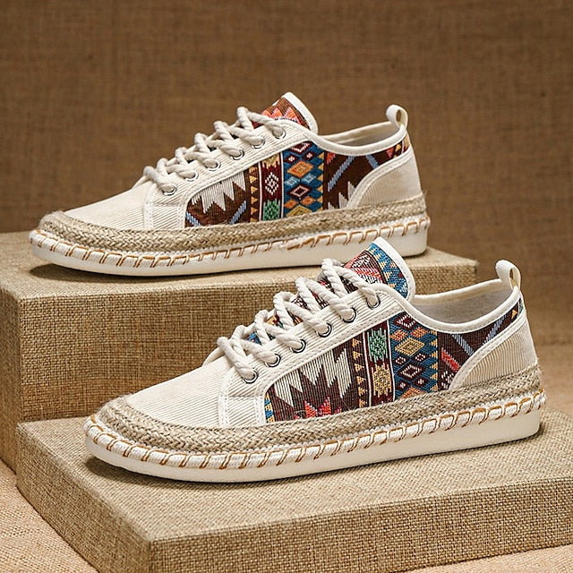 Casual with and Jute Men's Print Tribal Sneakers Canvas