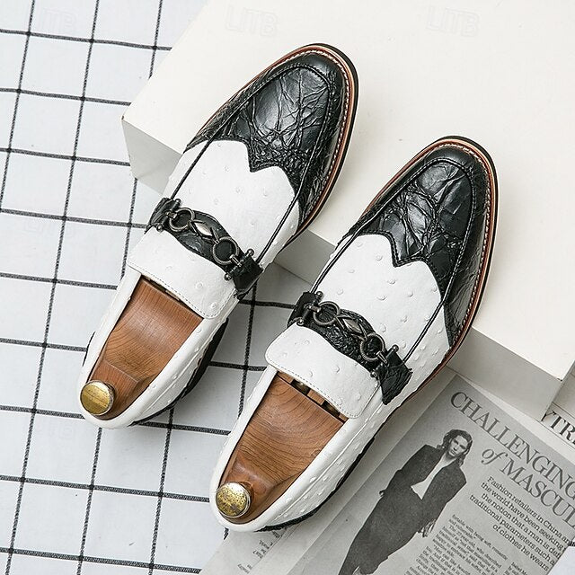 Brown – Men's Loafers Pattern Ostrich with Suede Faux