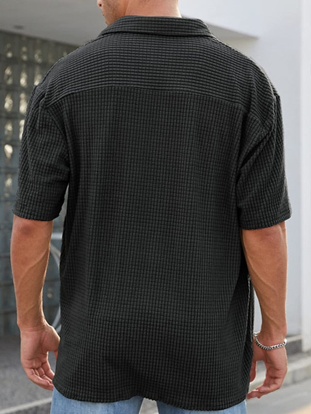 Button Men's Waffle Casual Shirt Summer