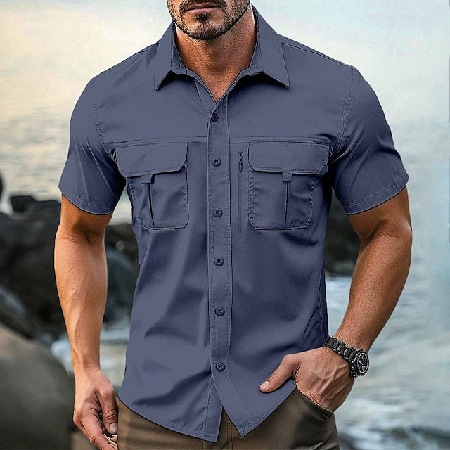 Button Black Up Men's Casual Shirt Cargo