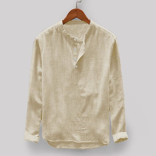 Summer Linen Men's Collar Band Shirt
