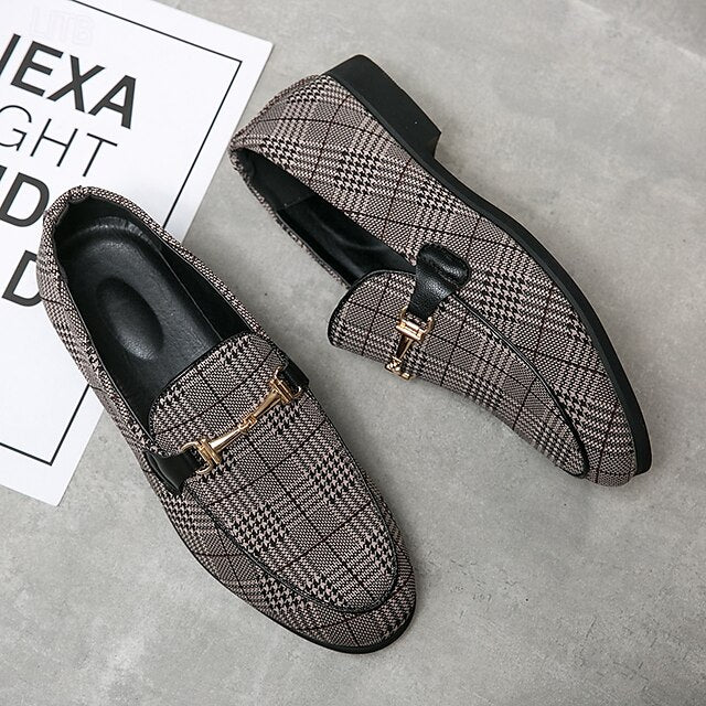 Buckle Plaid Fabric Men's Stylish with Loafers – Metal