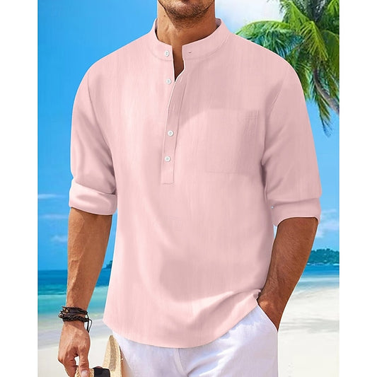 Linen Men's Shirt Casual Popover Cotton