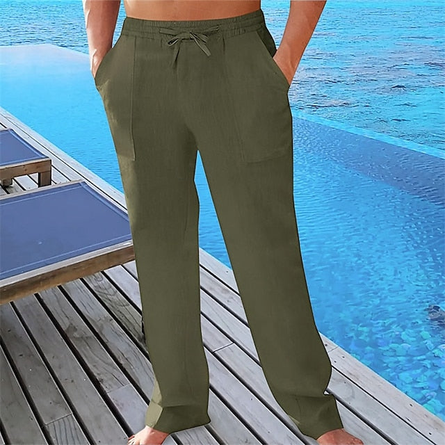 Summer Beach Men's Linen Pants Trousers Pocket Pants Pants