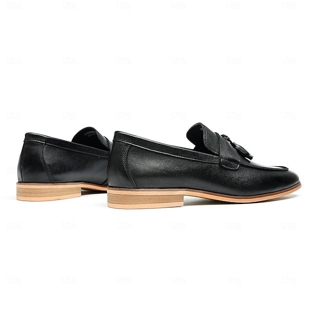 Leather Elegant Loafers Men's Tassel Genuine Slip-On -