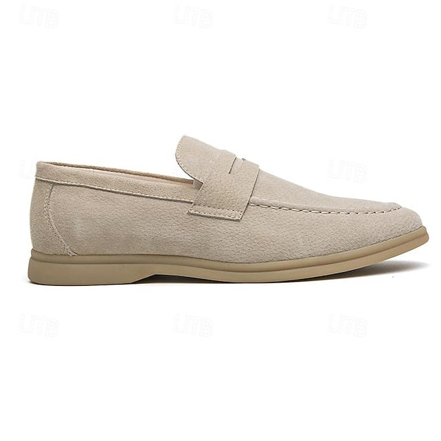 Loafers Slip-On Men's Comfortable Beige – Casual Suede