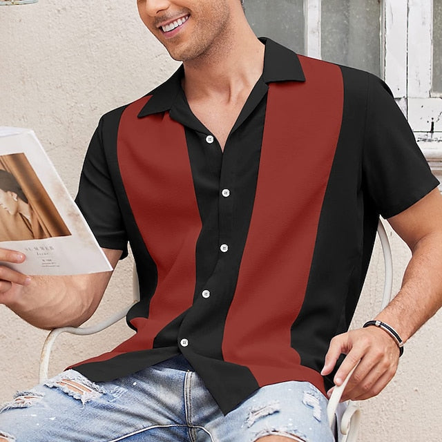 Shirt Summer Casual Men's Button Bowling