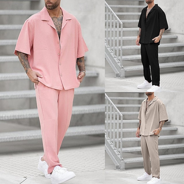 Set Men's Summer Shirt Casual Up Piece Button 2