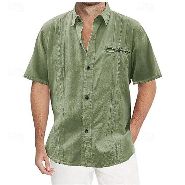 Shirt Men's Vacation Plain Cotton Linen Casual