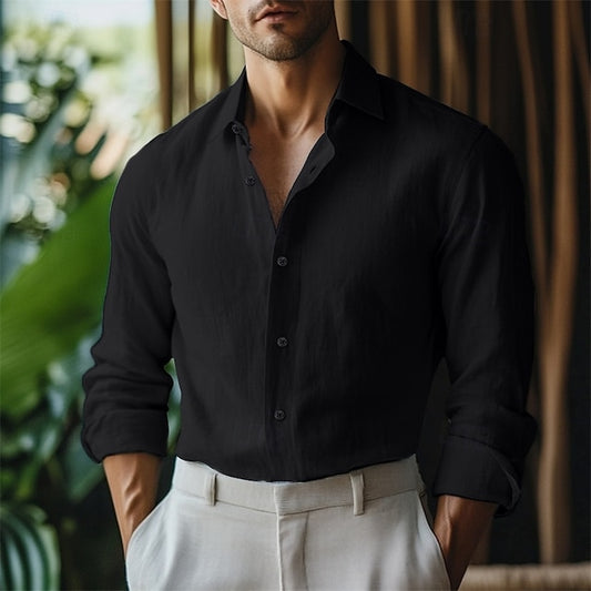 Summer Men's Linen Button Up Shirt Plain