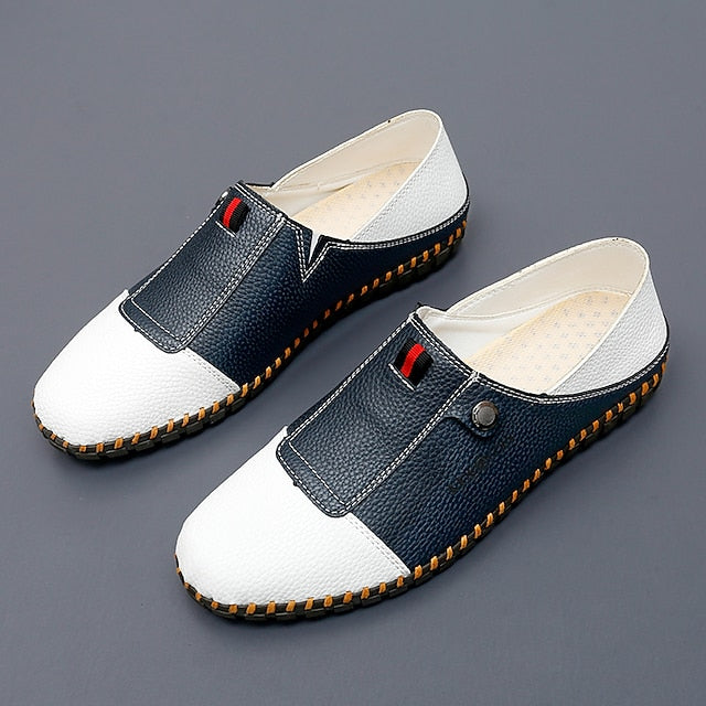 – Men's Leather Driving Loafers Slip-On Casual Two-Tone