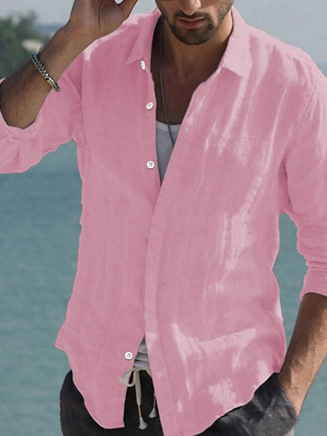 Button Linen Up Wear Shirt Men's Beach Summer