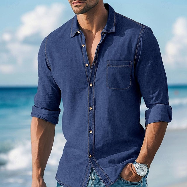 Up Shirt Calico Button Men's Chambray