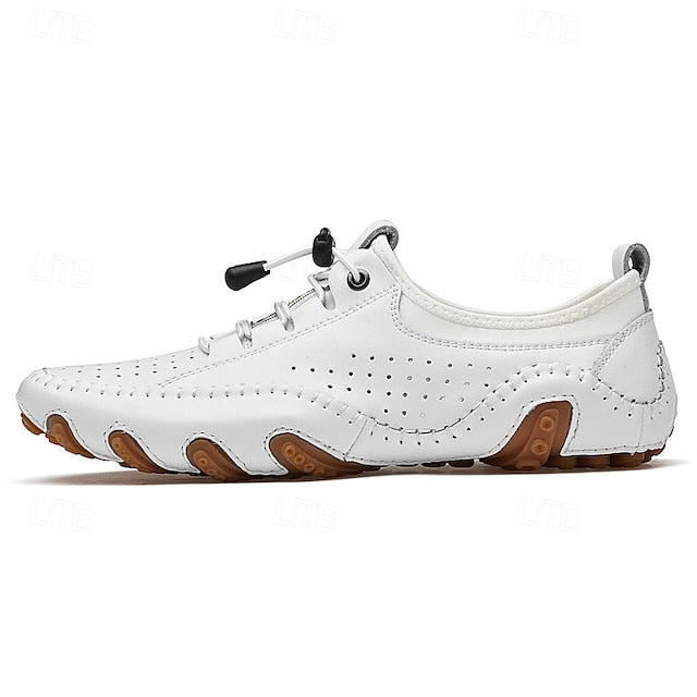 Shoes Casual Perforated with Men's White Hand-Stitched