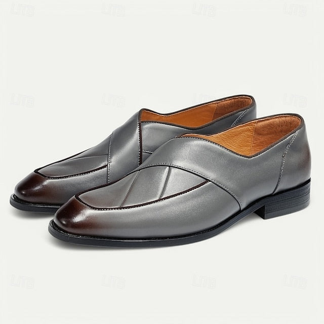 Loafers Men's Slip-On Strap - Cross Handmade Gray Leather