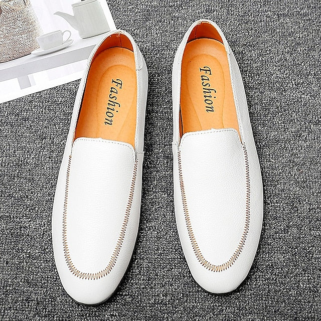 Loafers Shoes - Faux Prom Leather Men's with White Slip-On