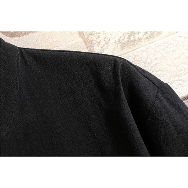 Cotton Linen Collar White Shirt Chinese Men's