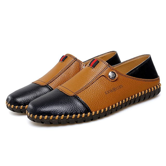– Men's Leather Driving Loafers Slip-On Casual Two-Tone