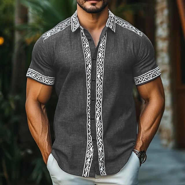Up Linen Wear Button Beach Men's Summer Shirt