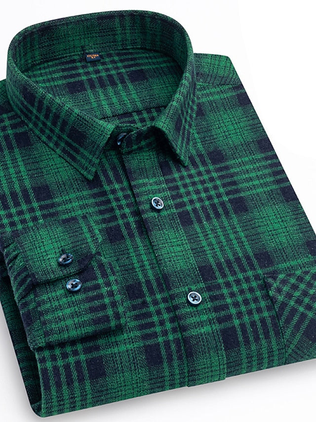 Button Men's Up Casual Shirt Plaid