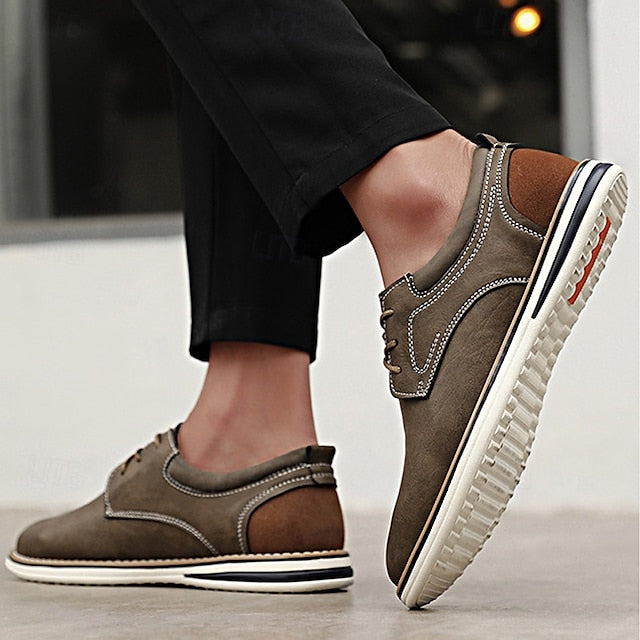 Casual Leather Shoes Derby Brown Faux – Lightweight Men’s