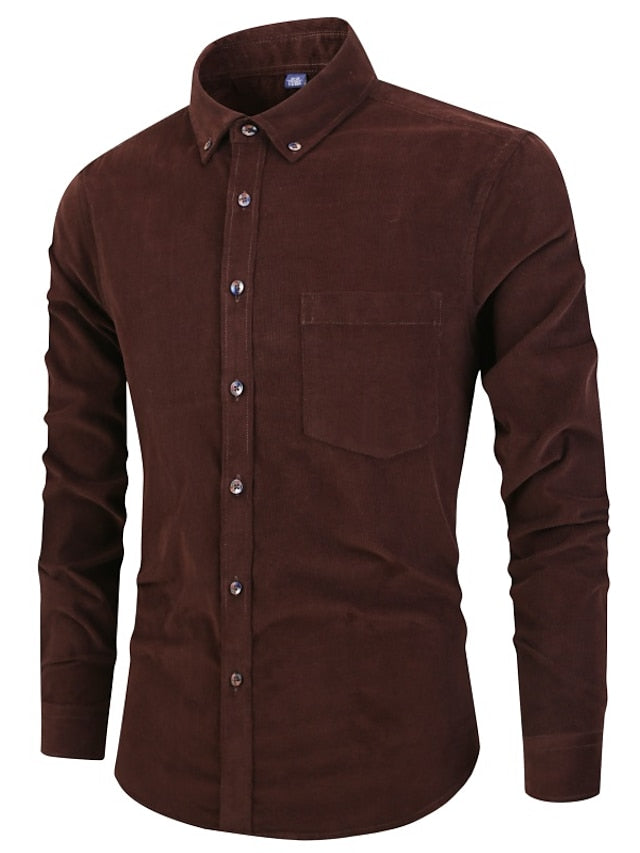 Corduroy Casual Men's Plain Up Shirt Button
