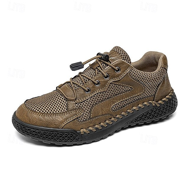 Men's Tan Breathable Mesh Lace-up with Design Sneakers