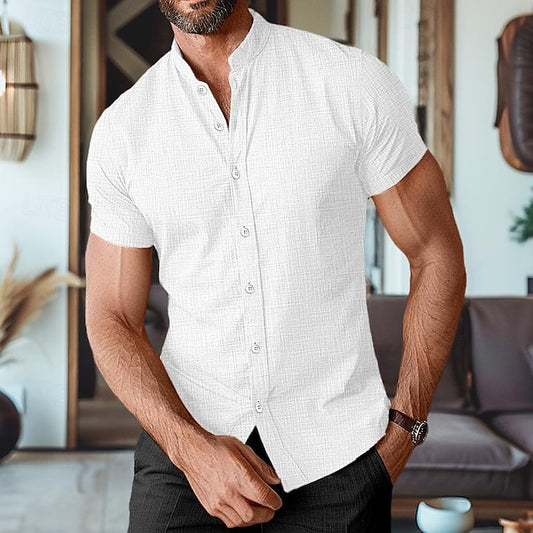 Band Shirt Summer Men's Linen Collar