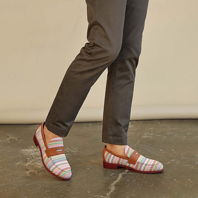 with Multicolor Loafers Woven Men's Slip-On Nylon