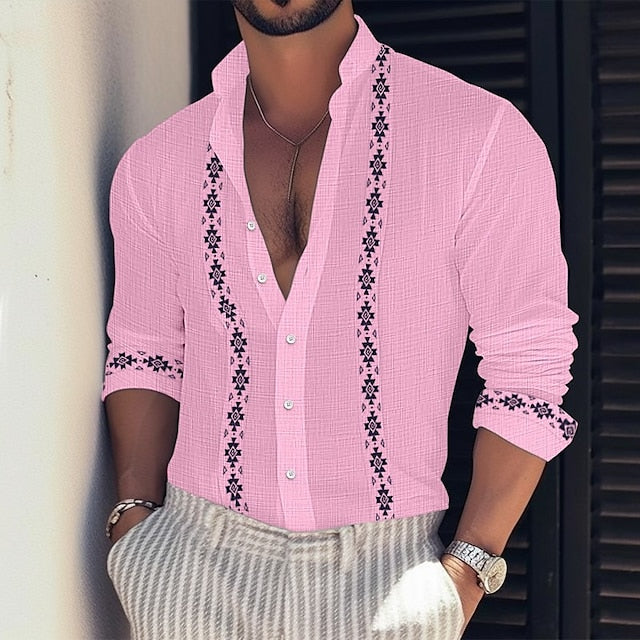 Men's Summer Shirt Button Linen Beach Wear Up