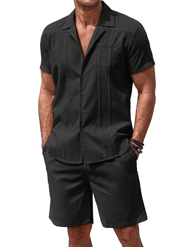 Set Summer Piece Shirt 2 Casual Guayabera Men's