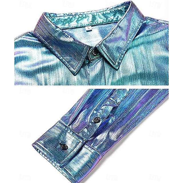 Blue Shirt Waffle Long Men's Button Up Casual