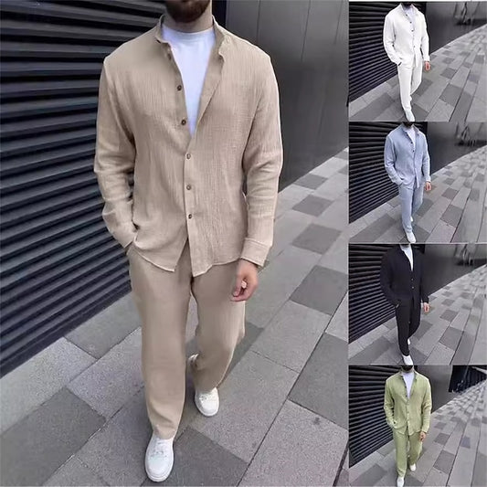 2 Men's Matching Piece Button Shirt Set Sets Casual