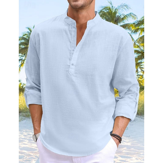 Shirt Men's Popover Collar Linen Band