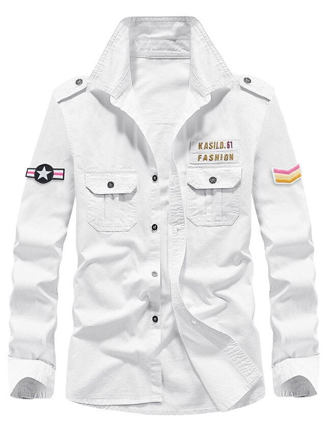 Button Cargo Up Men's Work Shirt Casual