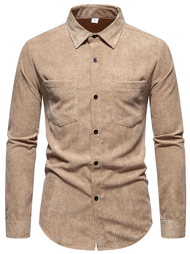 Men's Shirt Yellow Pink Black Corduroy Casual