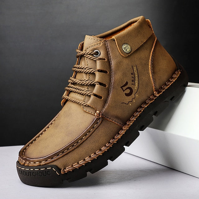 Casual Men's Lace-Up Leather Ankle Vintage Boots –