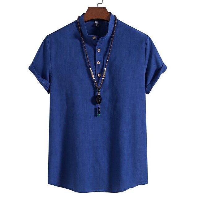 Chinese White Shirt Men's Cotton Linen Collar