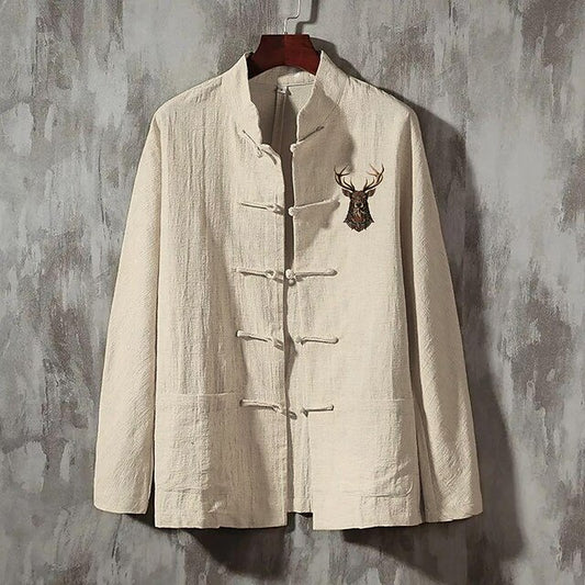 Linen Shirt Reindeer Men's Casual Button Up