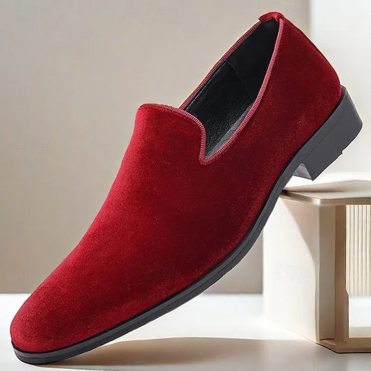 Red Dress Velvet Men's Shoes Slip-On