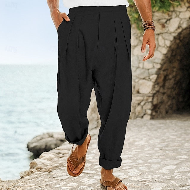 Trousers Pants Summer Linen Elastic Pants Men's Pleated