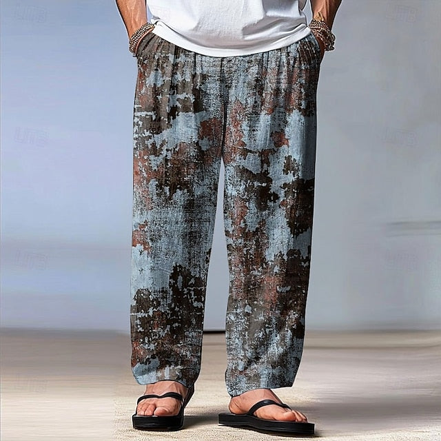 Distressed Men's Trousers Pants Print Retro Baggy Casual