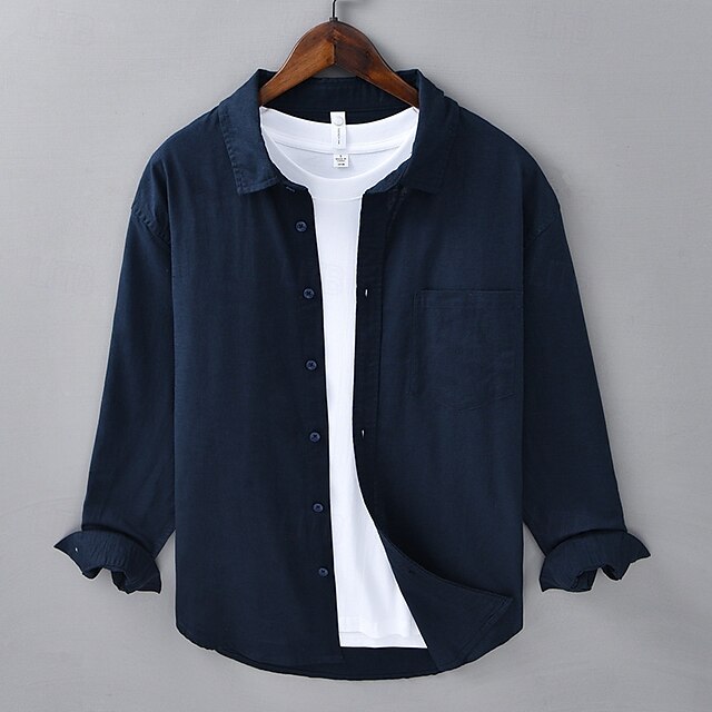 Button Men's Casual Up Shirt Linen Cotton