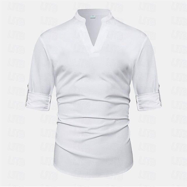 Beach Shirt Summer Plain Linen Men's