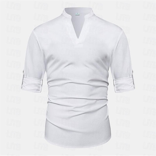 Beach Shirt Summer Plain Linen Men's