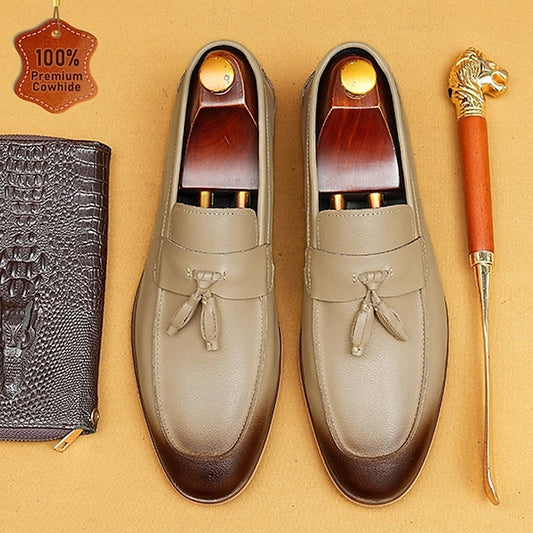 Leather Elegant Loafers Men's Tassel Genuine Slip-On -